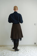 Brown Pleated Skirt with Lace Layer