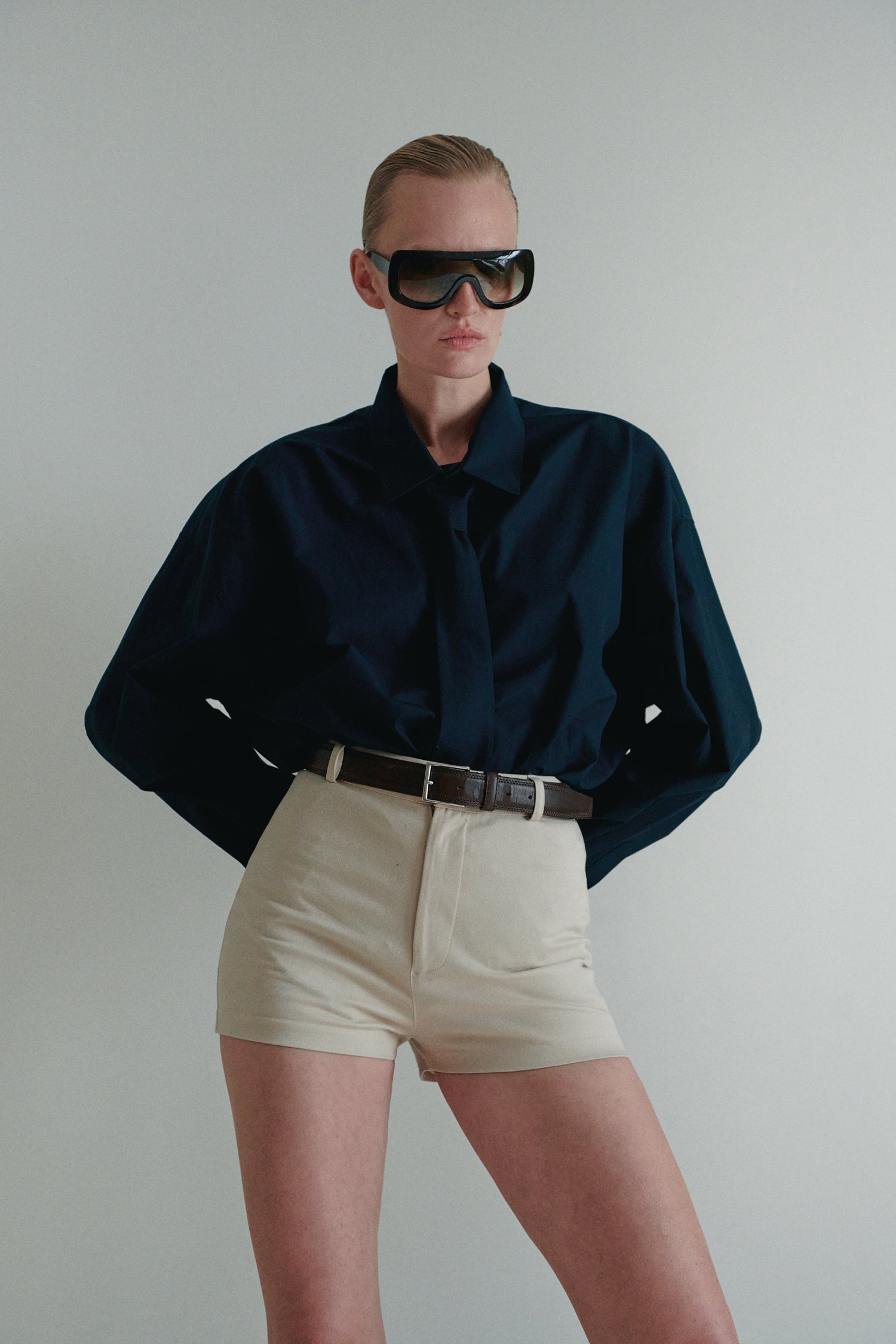 Navy Unisex Oversized Shirt with Tie