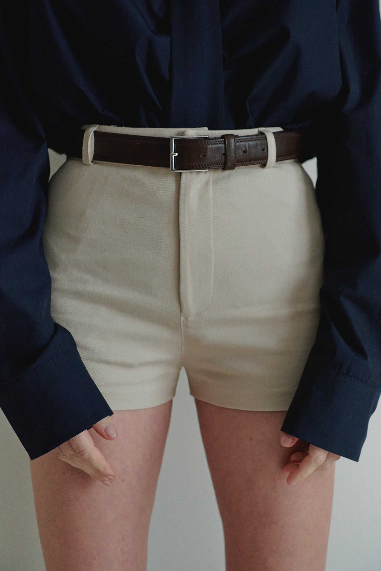 Beige Unisex Mini Shorts