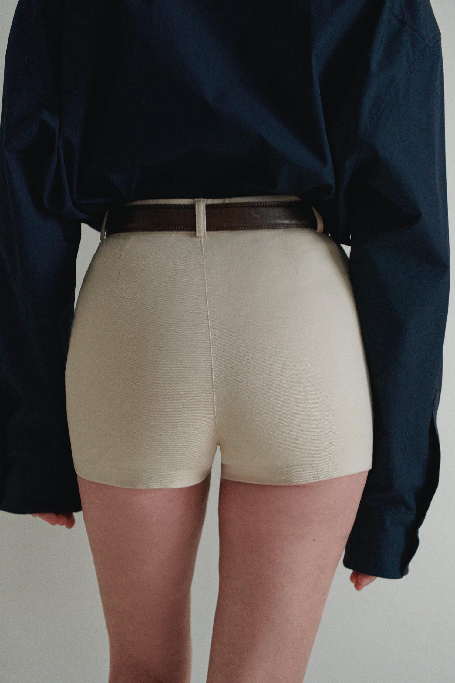 Beige Unisex Mini Shorts