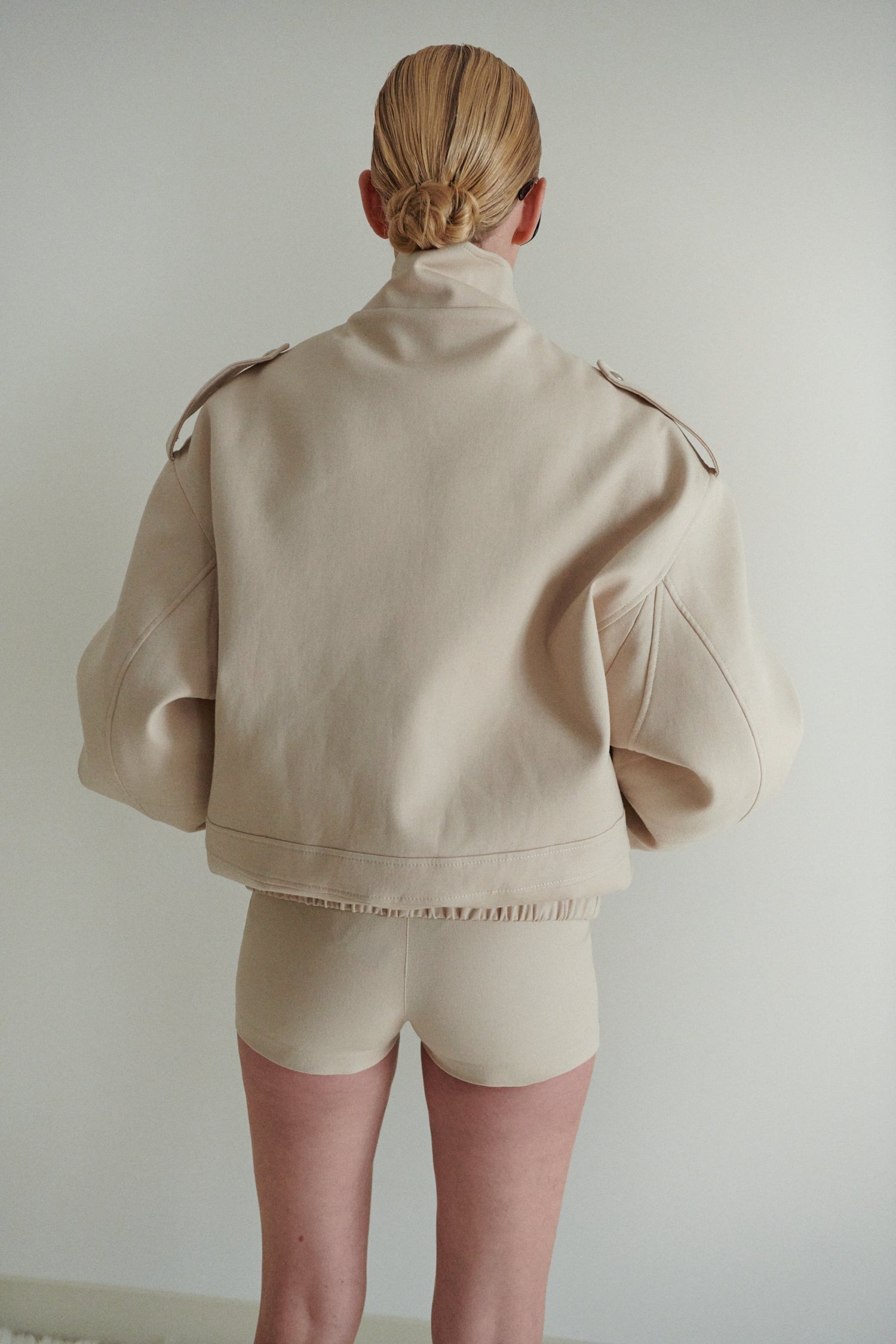 Beige Unisex Oversize Bomber Jacket With Pockets