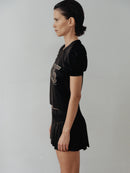 Black Mesh Pleated Mini Skort