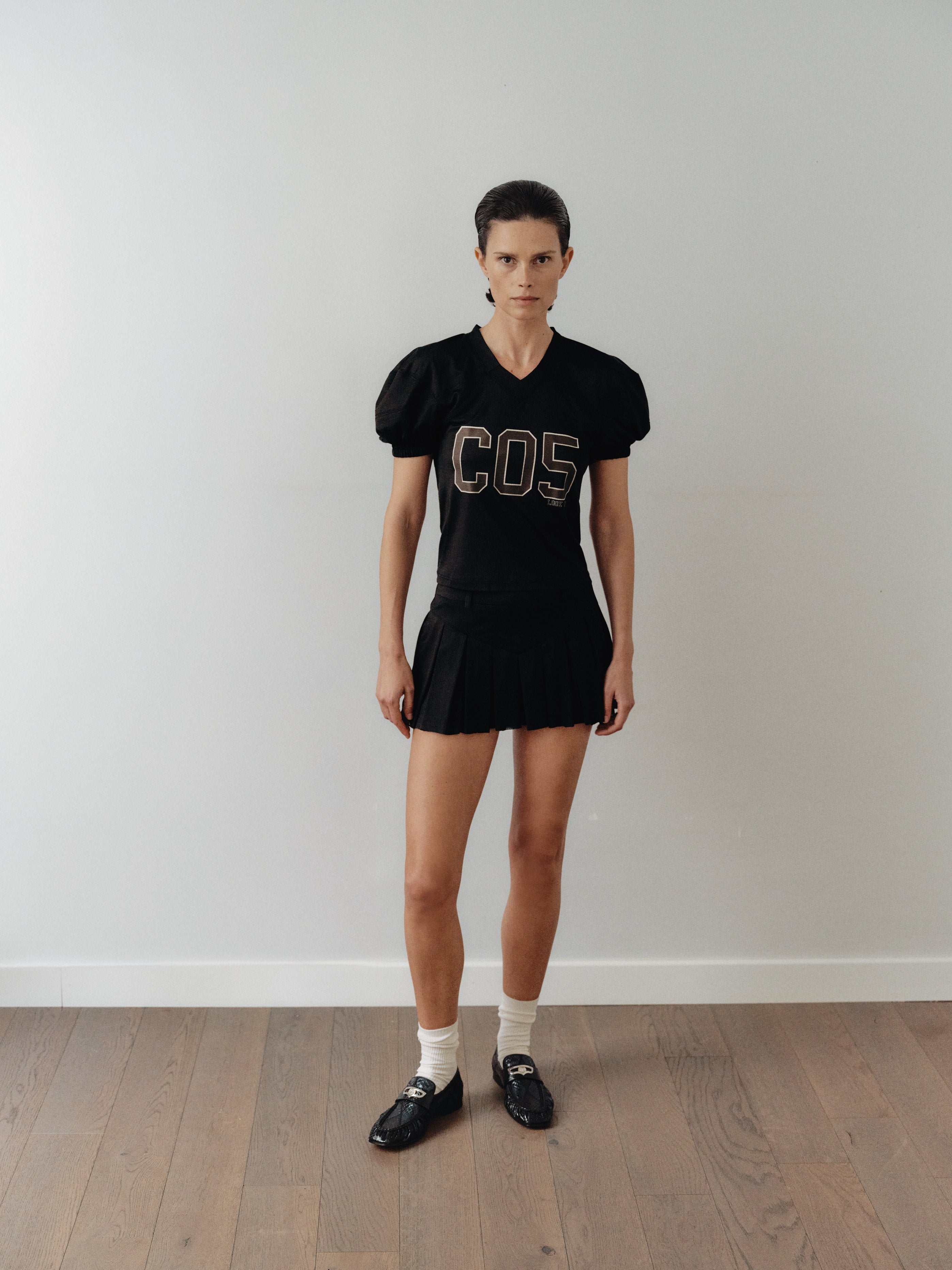 Black Mesh Pleated Mini Skort