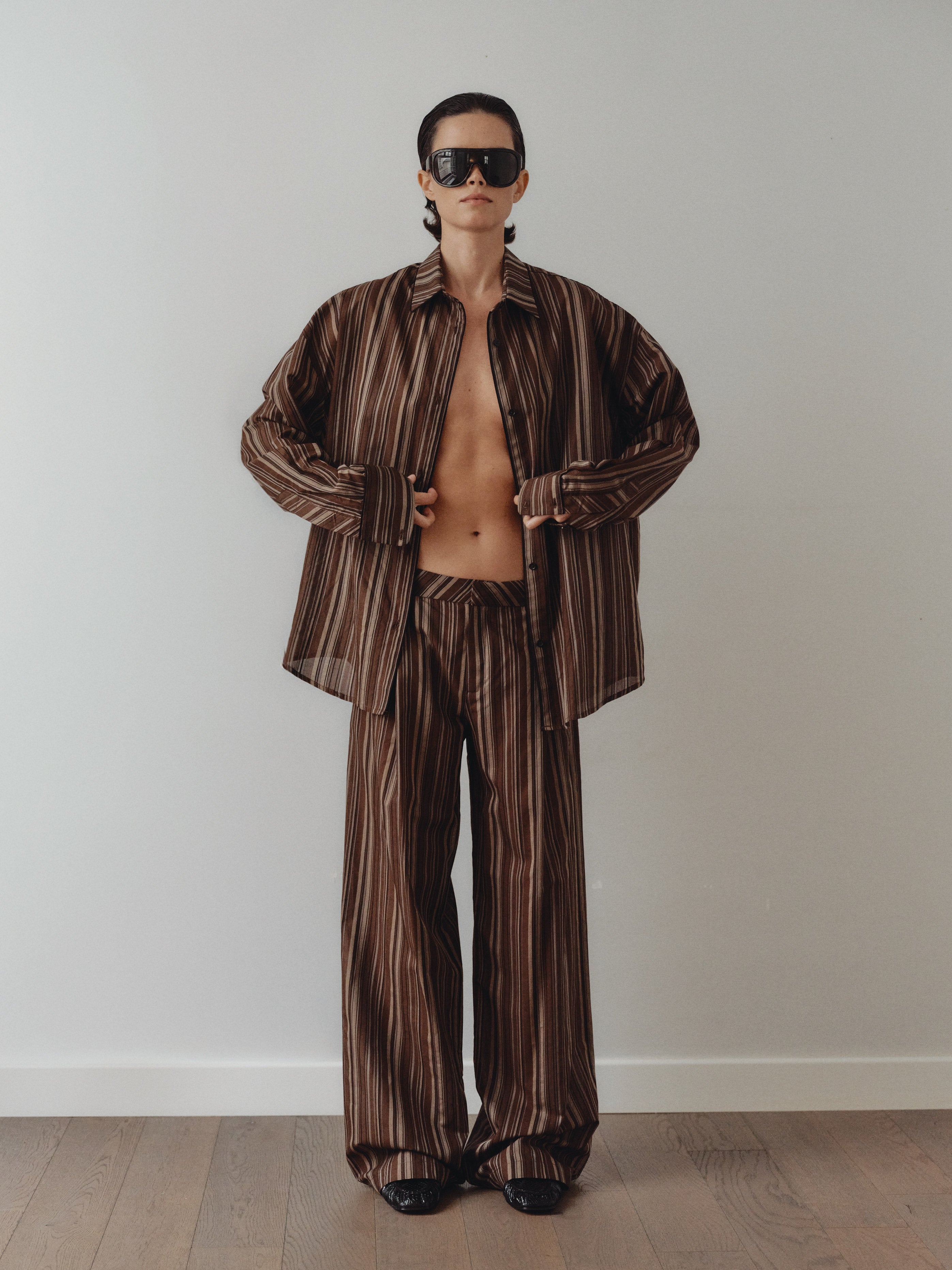 Brown Striped Unisex Pants