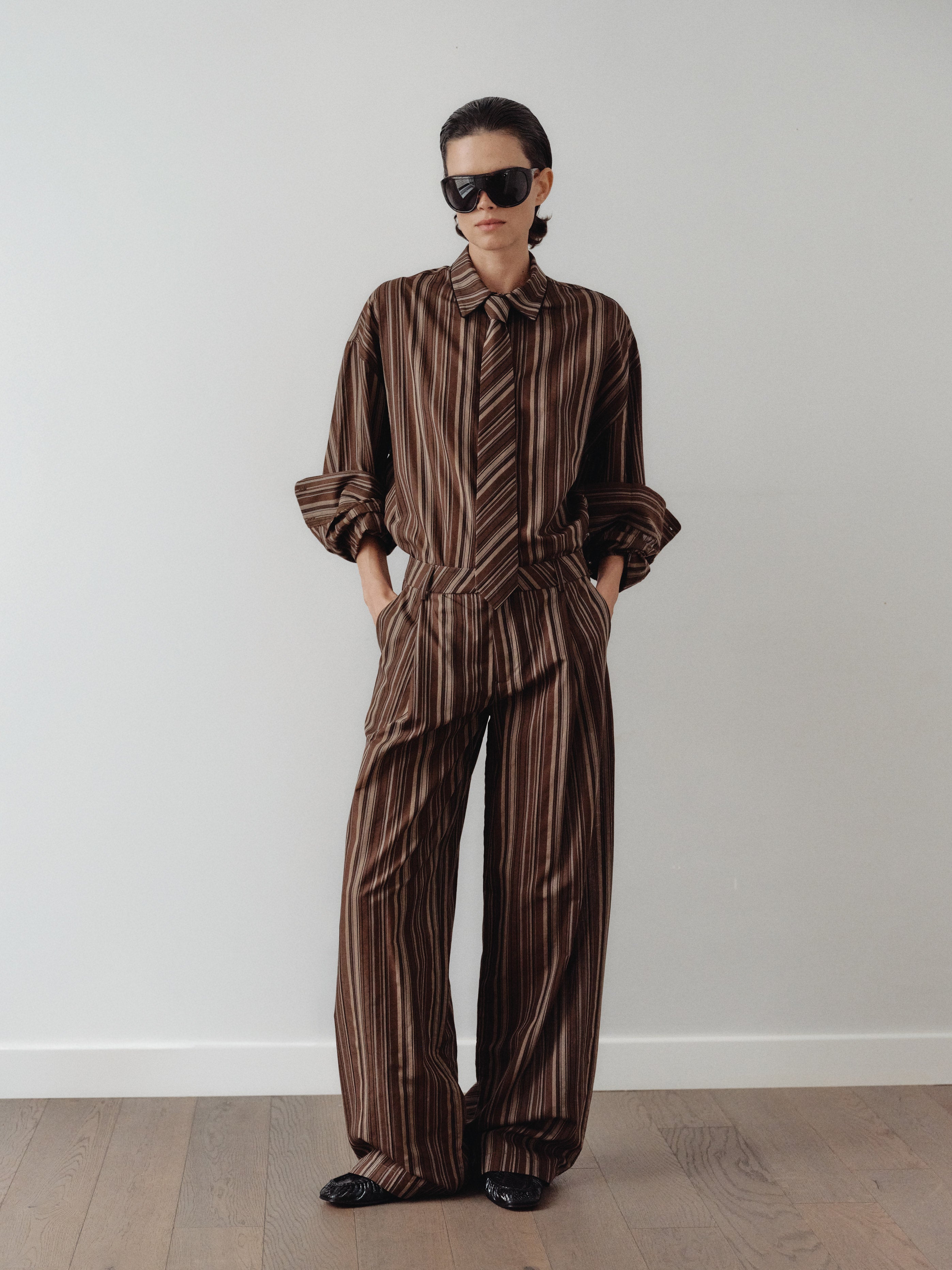 Brown Striped Unisex Pants