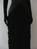 Black Structured Neckline Draped Dress with Gloves