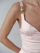 Light Pink Satin Mini Dress with Hand-Made Gold Plated Accesory