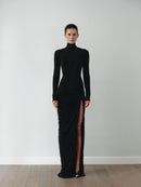 Black Stone Embellished Dress with Side Slit