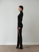 Black Stone Embellished Dress with Side Slit