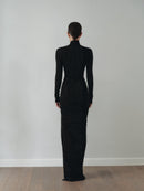 Black Stone Embellished Dress with Side Slit