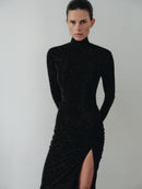 Black Stone Embellished Dress with Side Slit
