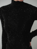 Black Stone Embellished Dress with Side Slit