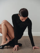 Black Stone Embellished Dress with Side Slit