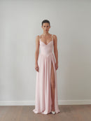 Light Pink Chiffon Maxi Dress with Hand-Made Gold Plated Accesory