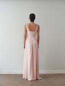 Light Pink Chiffon Maxi Dress with Hand-Made Gold Plated Accesory