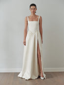 White Maxi Dress with Side Slit and Pockets