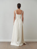 White Maxi Dress with Side Slit and Pockets