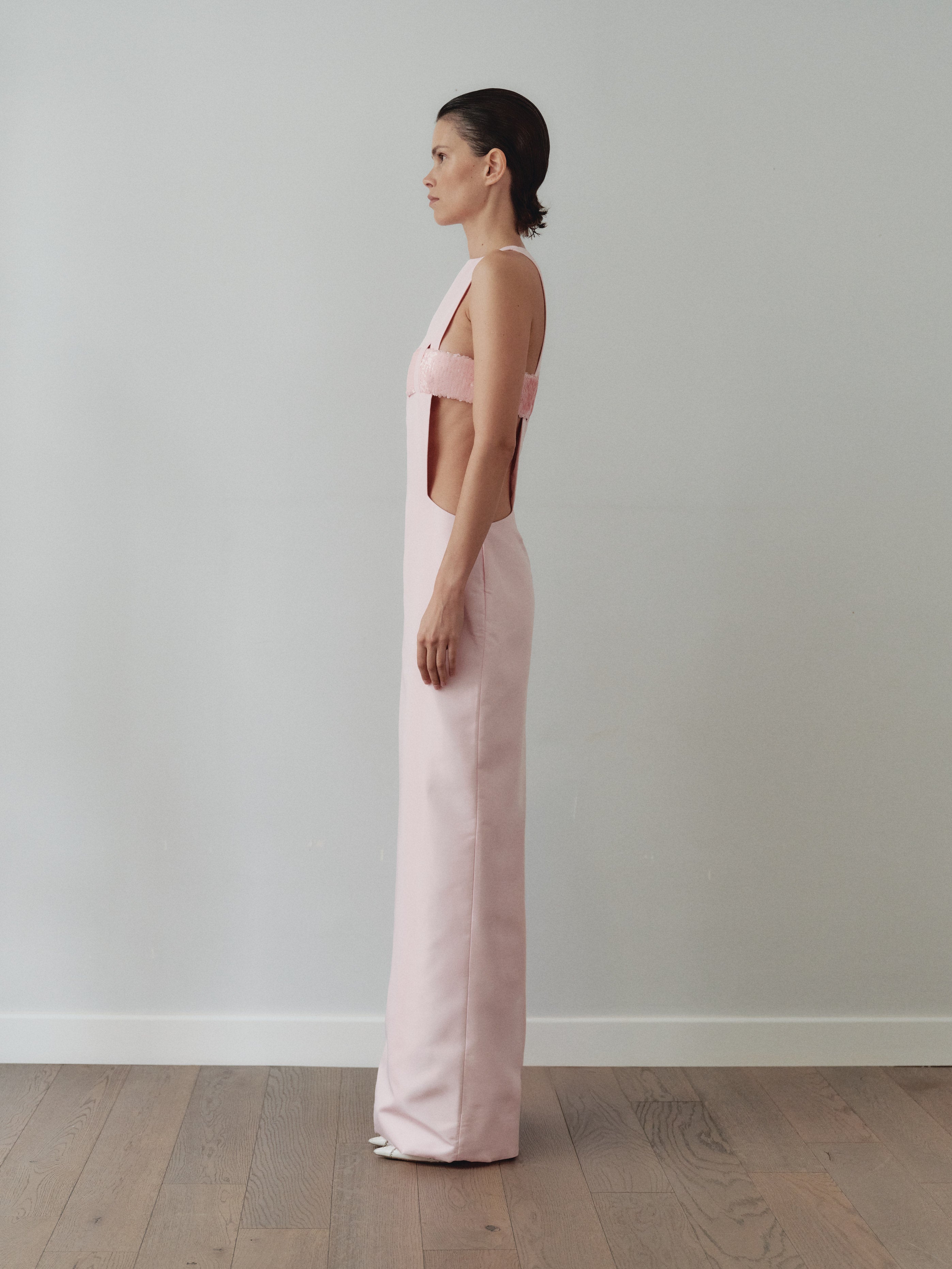 Light Pink Taffeta Dress with Sequin Details