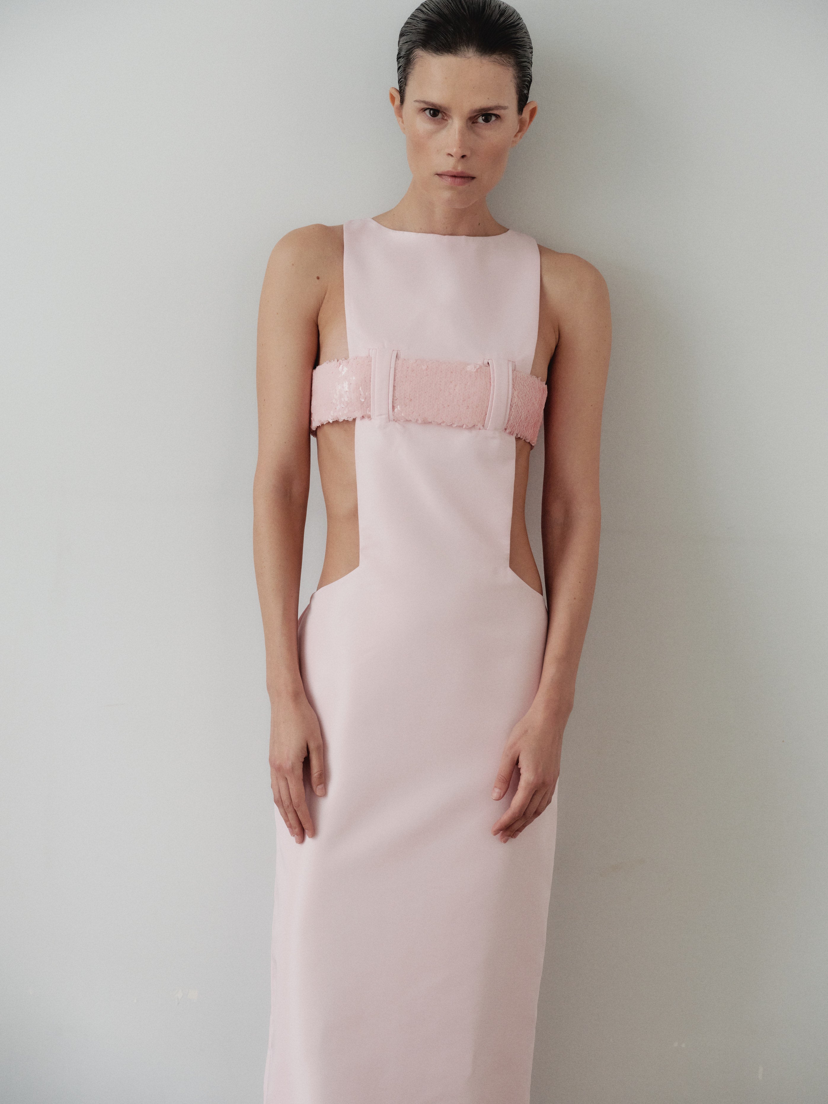 Light Pink Taffeta Dress with Sequin Details