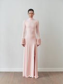Light Pink Maxi Dress with Detachable Fur Details