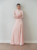 Light Pink Maxi Dress with Detachable Fur Details