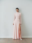 Light Pink Maxi Dress with Detachable Fur Details