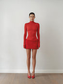 Red Mini Dress with Furry Skirt