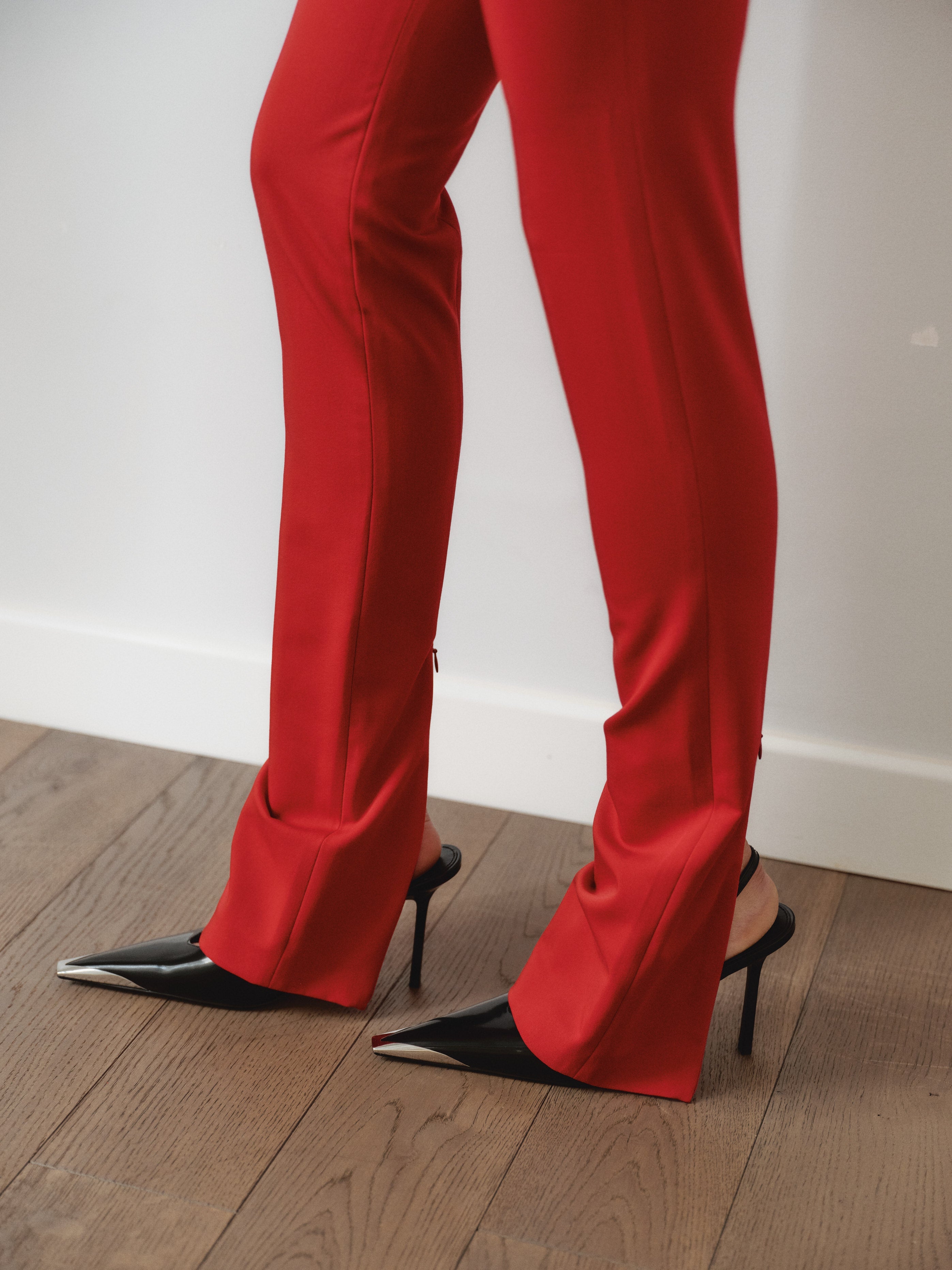 Red Pants With Zipper Details