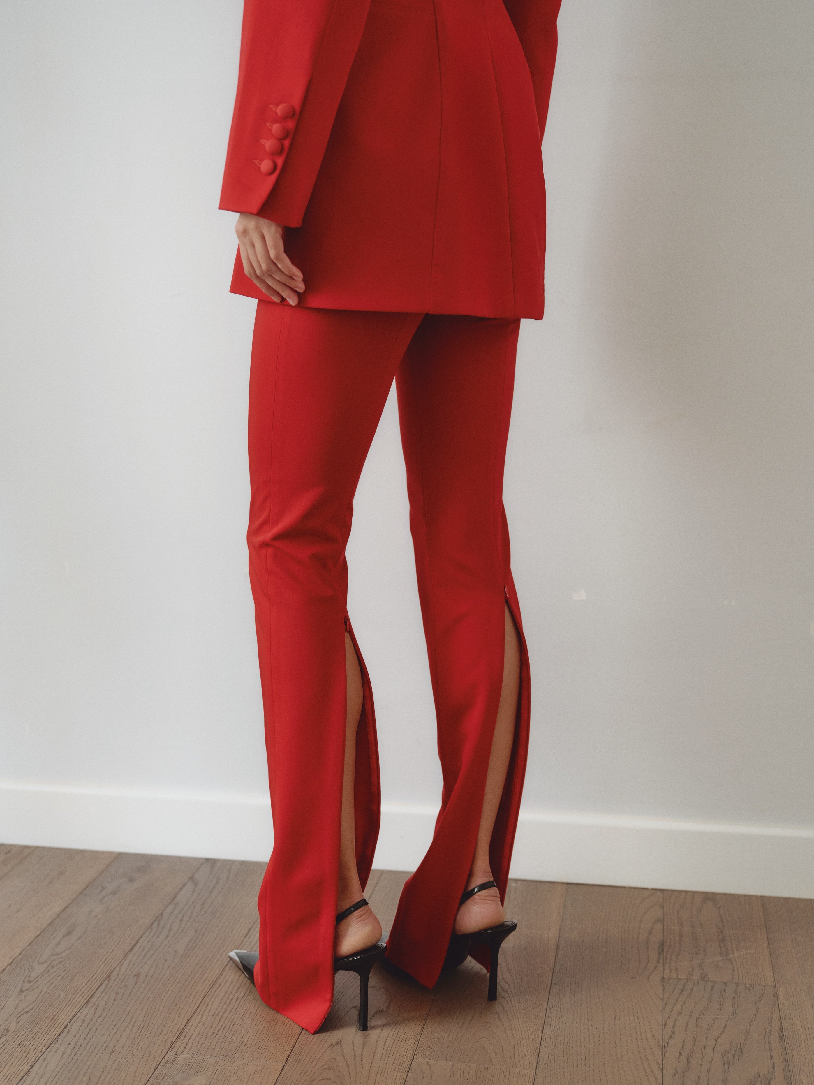 Red Pants With Zipper Details