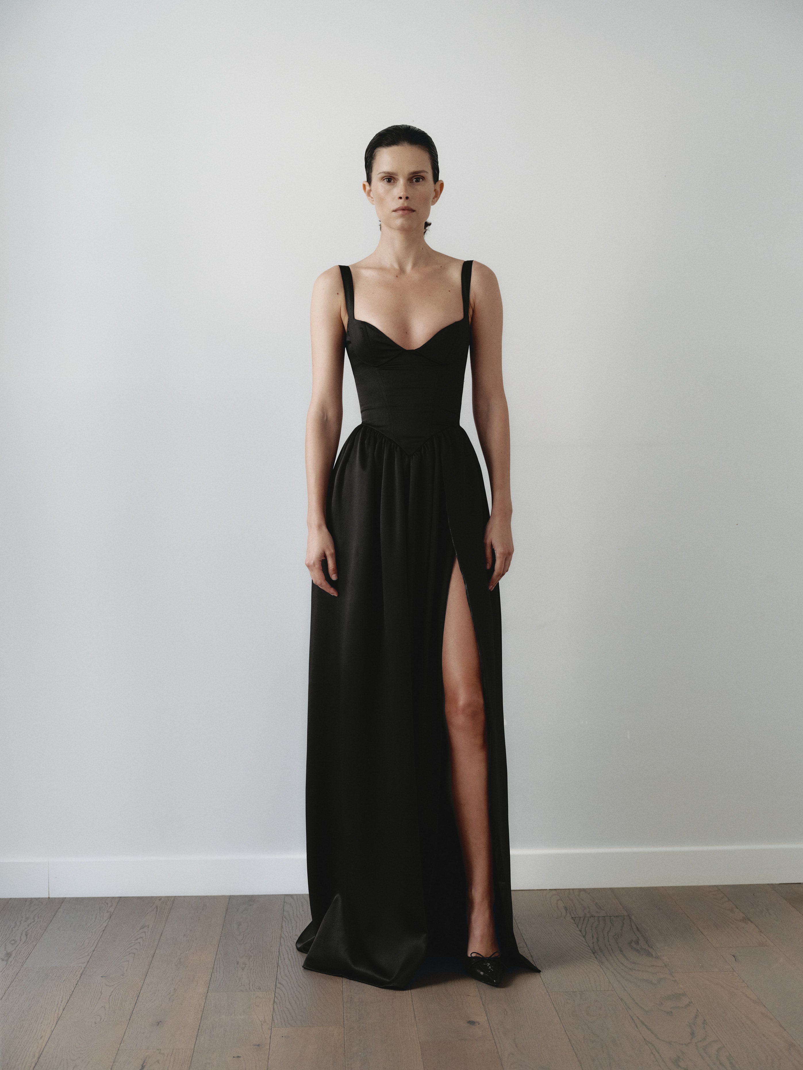 Black Maxi Dress with Side Slit and Pockets