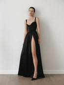 Black Maxi Dress with Side Slit and Pockets