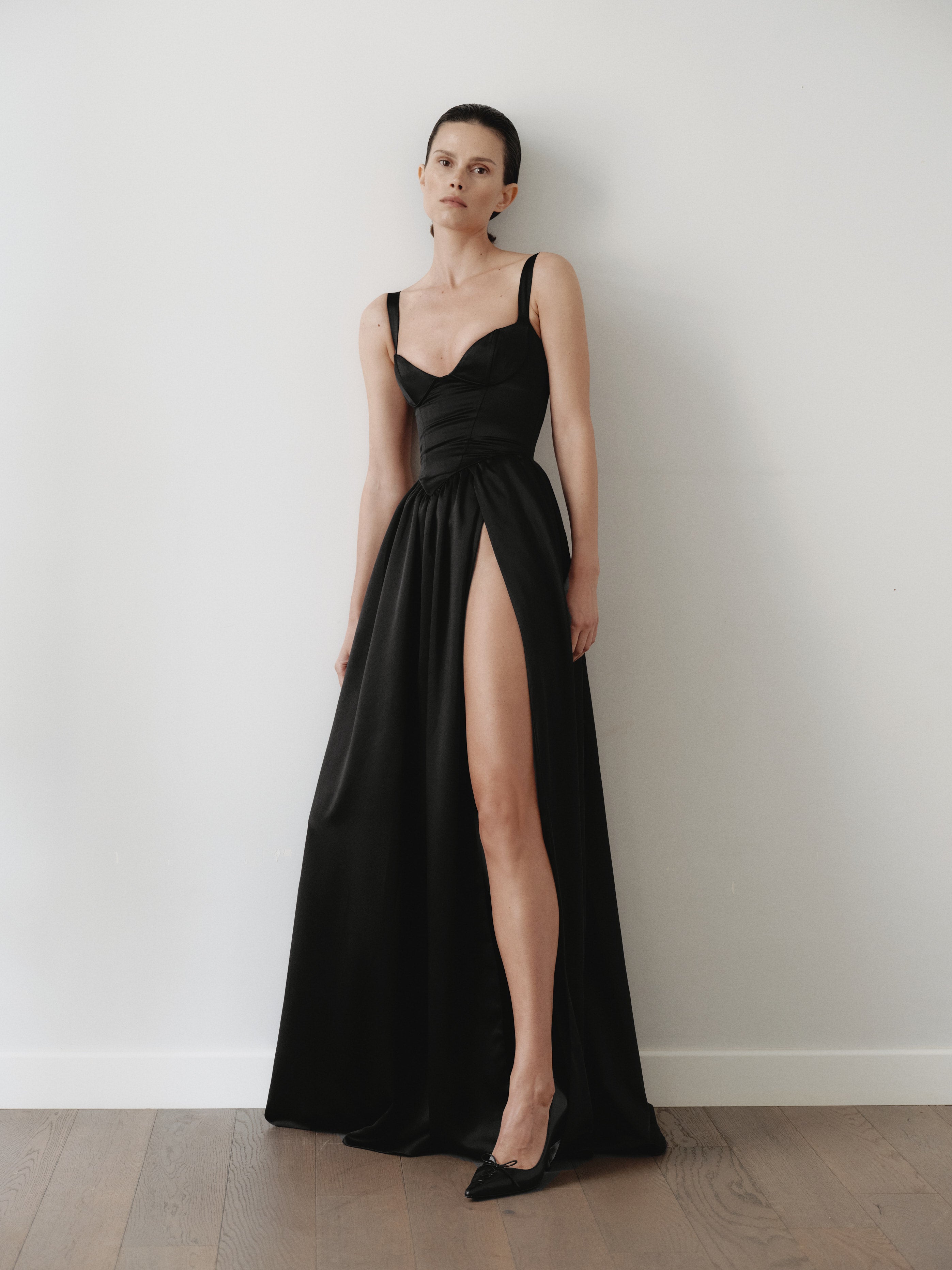 Black Maxi Dress with Side Slit and Pockets
