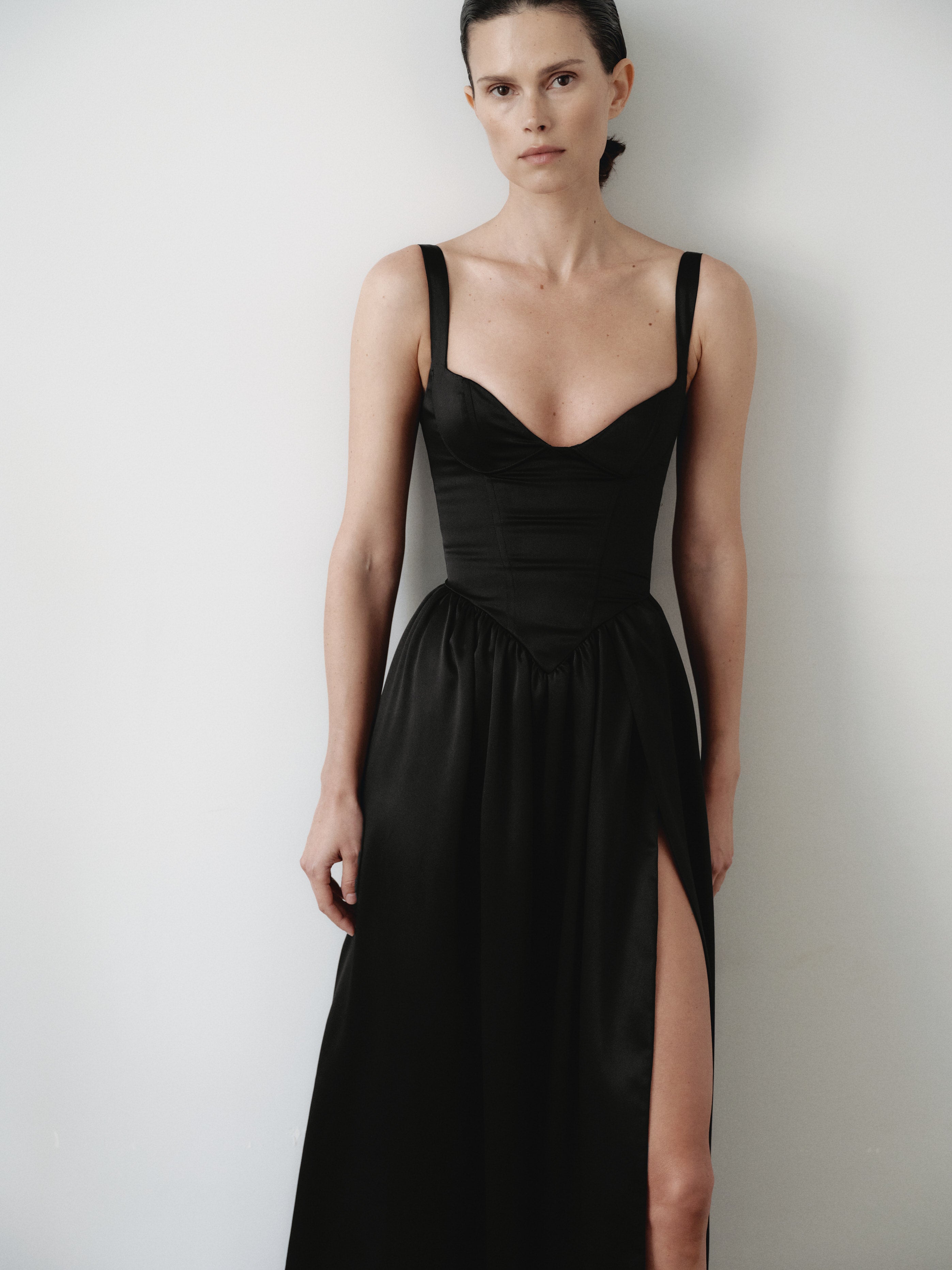 Black Maxi Dress with Side Slit and Pockets