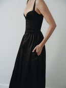 Black Maxi Dress with Side Slit and Pockets