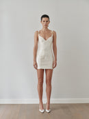 White Sequin Mini Dress with Hand-Made Gold Plated Accesory