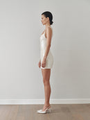 White Sequin Mini Dress with Hand-Made Gold Plated Accesory