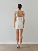 White Sequin Mini Dress with Hand-Made Gold Plated Accesory
