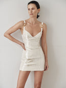 White Sequin Mini Dress with Hand-Made Gold Plated Accesory