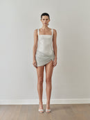 White Mini Dress with Silver Mesh Fabric
