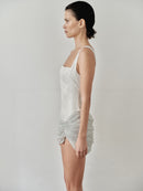 White Mini Dress with Silver Mesh Fabric