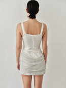 White Mini Dress with Silver Mesh Fabric