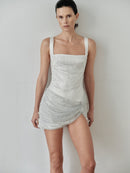 White Mini Dress with Silver Mesh Fabric