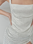 White Mini Dress with Silver Mesh Fabric