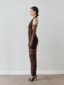 Brown Tulle Long Dress with Gloves