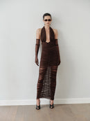 Brown Tulle Long Dress with Gloves