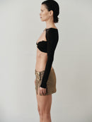 Black Top with Hand-Made Gold Pleated Accesory