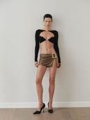 Gold Mesh Mini Skirt with Hand-Made Gold Pleated Belt