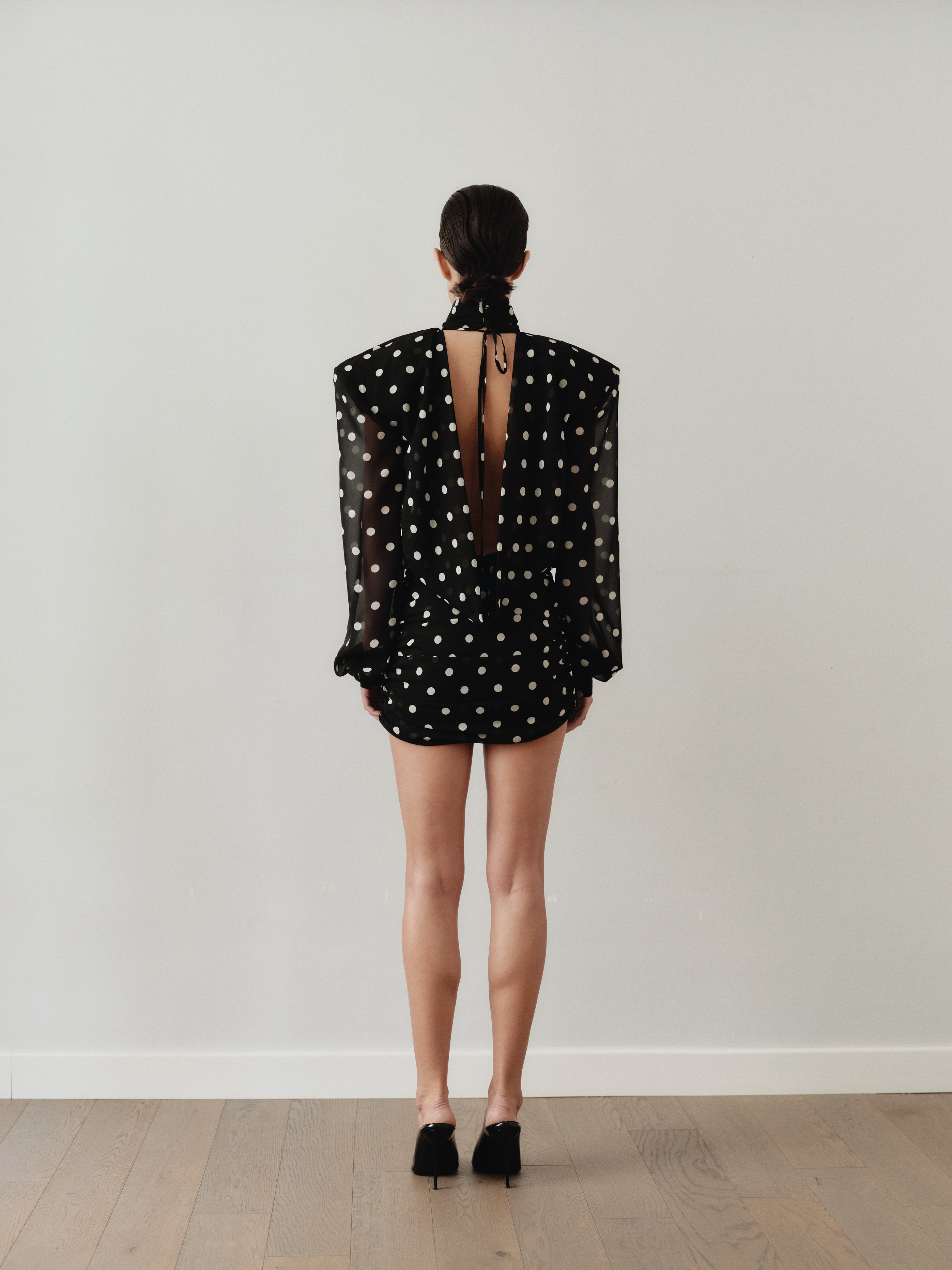 Polka Dot Backless Padded Mini Dress