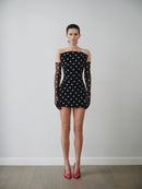 Polka Dot Mini Dress with Structure Neckline and Gloves