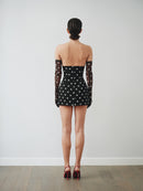 Polka Dot Mini Dress with Structure Neckline and Gloves